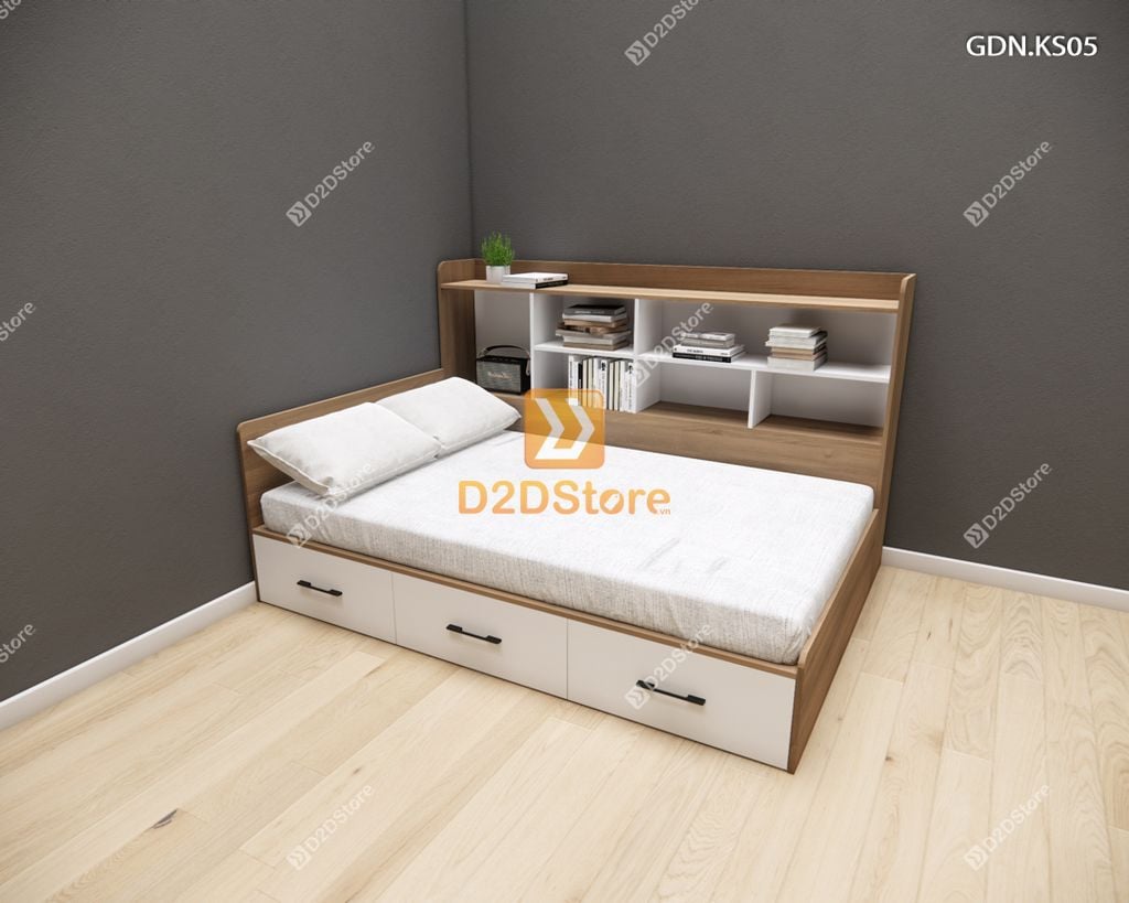 Giường ngủ kết hợp tủ kệ sách GDN.KS05