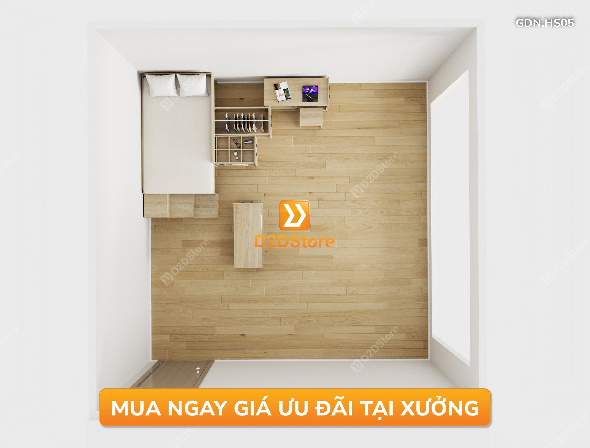  Giường đa năng thông minh kết hợp tủ kéo và bàn, cao 600mm, mã GDN.HS05 