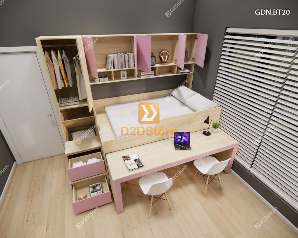 Giường ngủ kết hợp bàn học tủ áo GDN.BT20