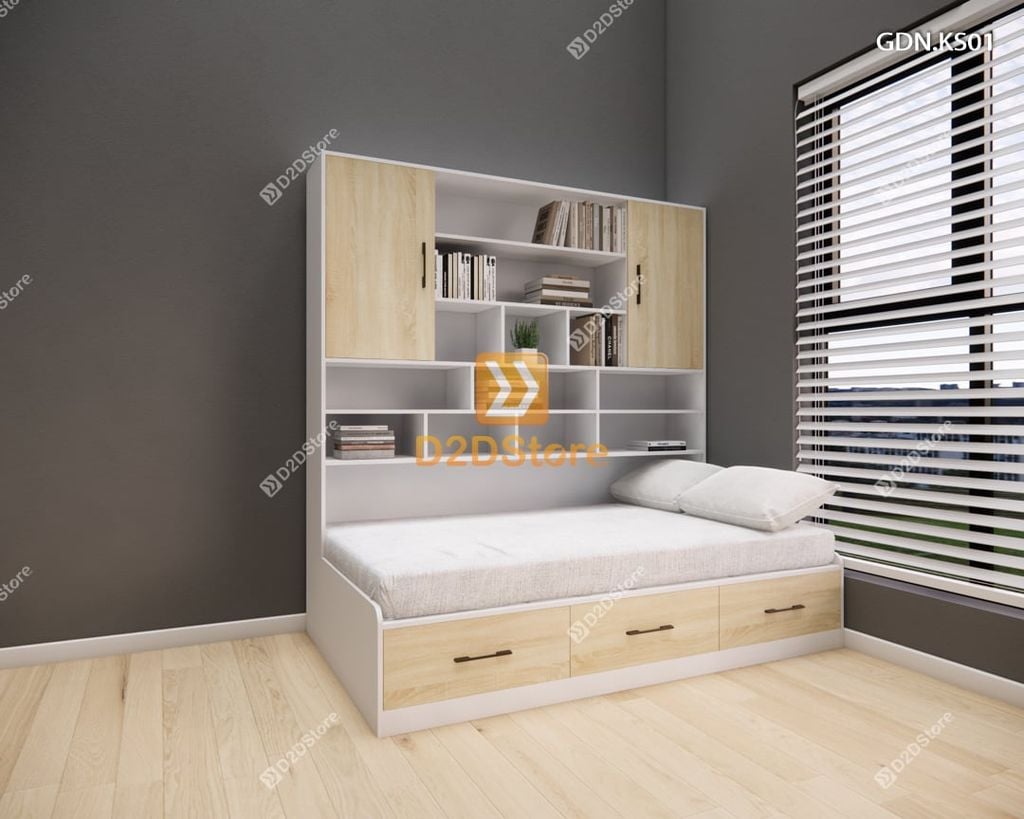 Giường ngủ kết hợp tủ kệ sách GDN.KS01