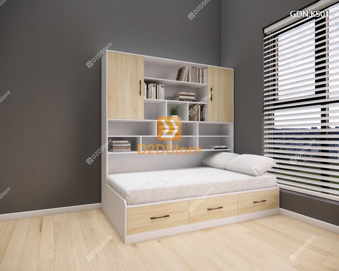  Giường ngủ kết hợp tủ kệ sách GDN.KS01 