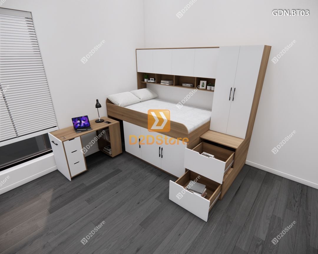  Giường ngủ kết hợp bàn học tủ áo GDN.BT03 