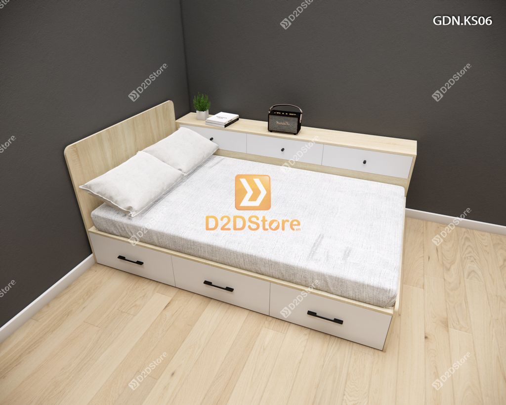 Giường ngủ kết hợp tủ kệ sách GDN.KS06