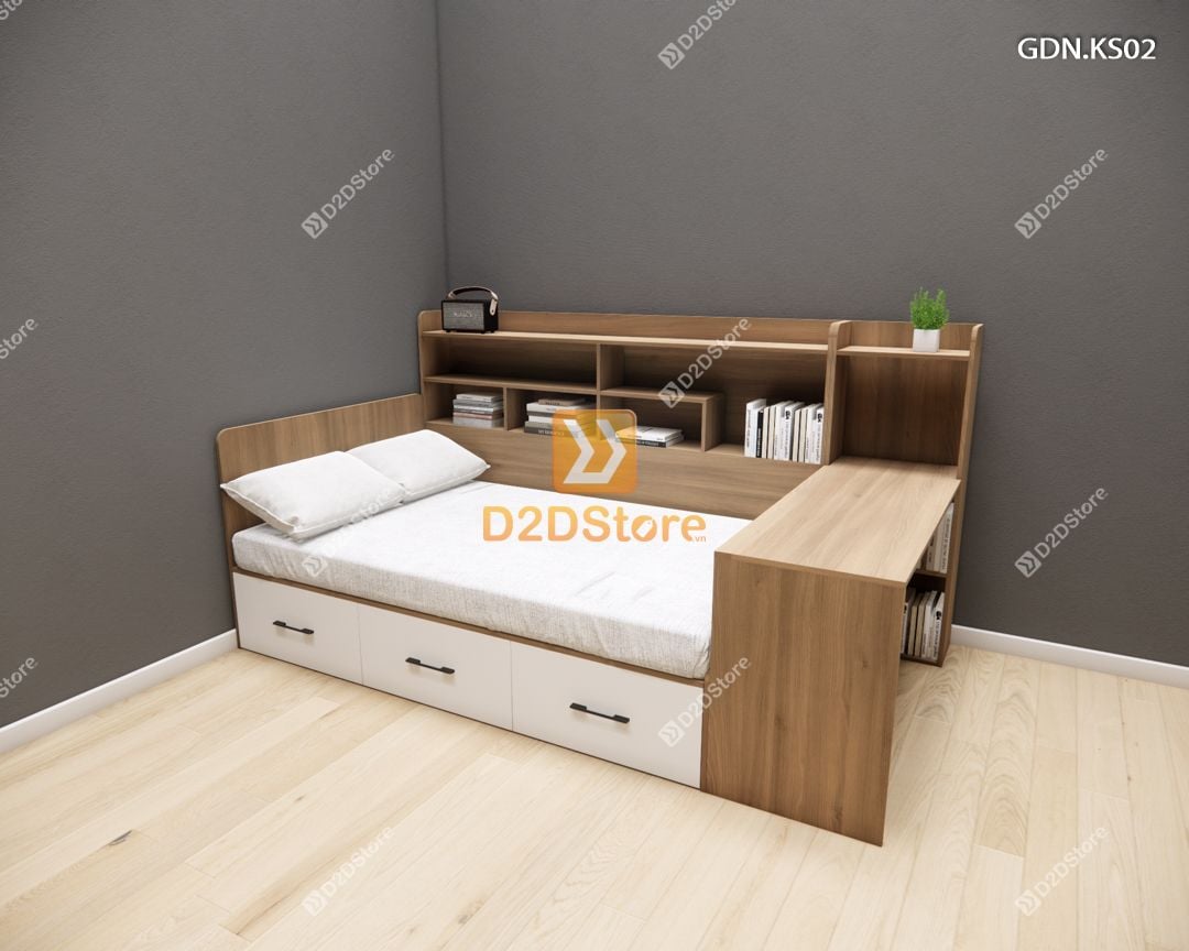  Giường ngủ kết hợp tủ kệ sách GDN.KS02 