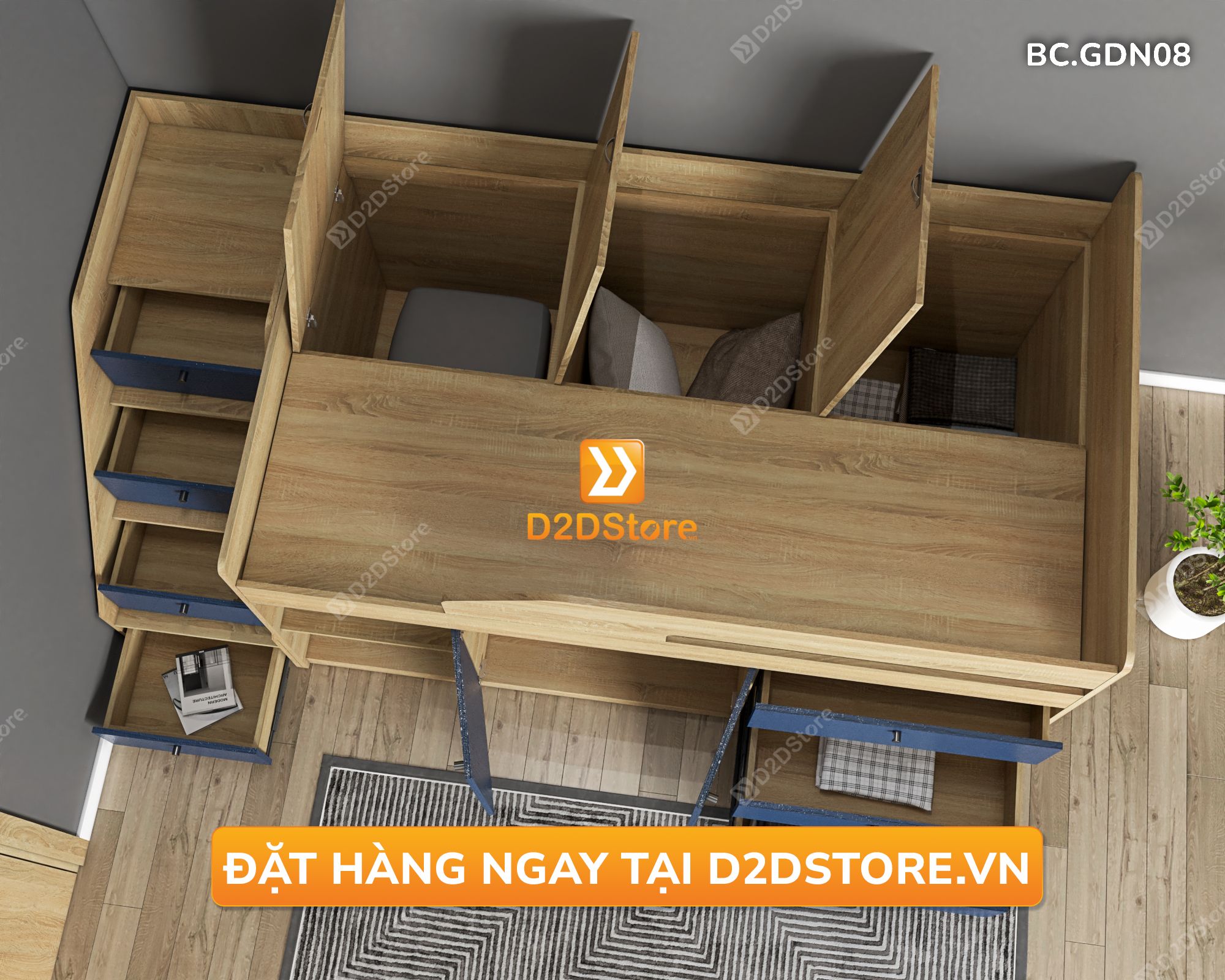  Giường kết hợp tủ áo và nhiều ngăn kéo đa năng thông minh mã BC.GDN08 