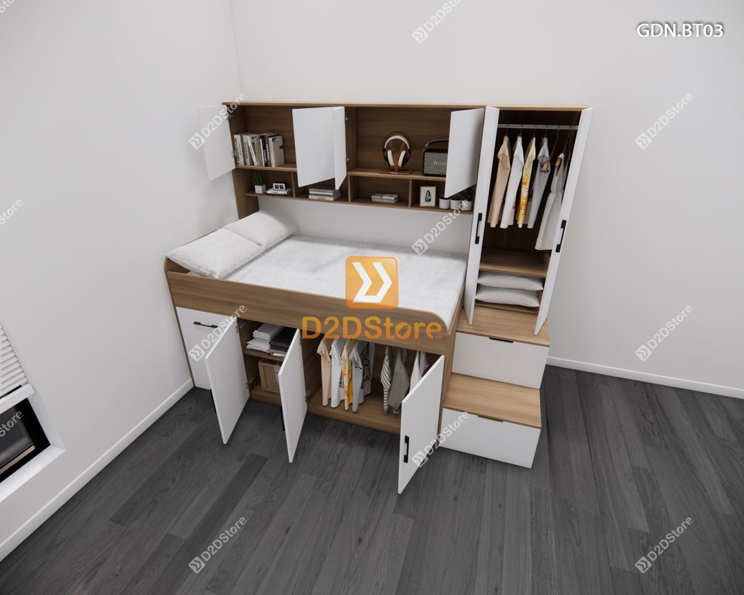  Giường ngủ kết hợp bàn học tủ áo GDN.BT03 