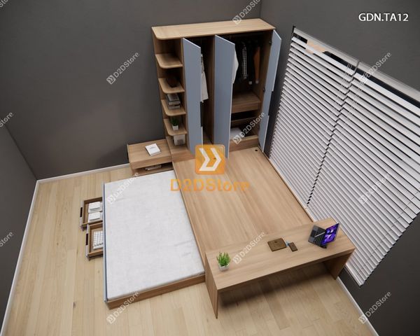 Giường ngủ kết hợp tủ áo GDN.TA12