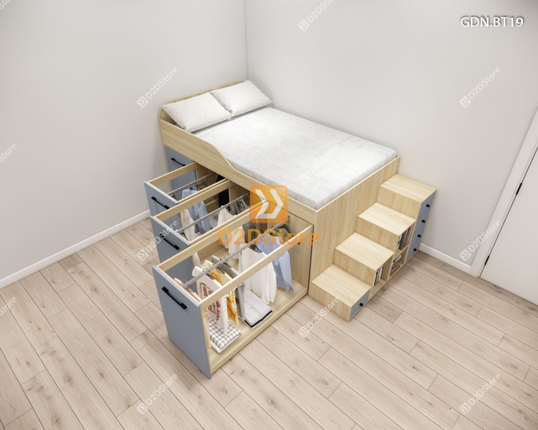  Giường ngủ kết hợp bàn học tủ áo GDN.BT19 