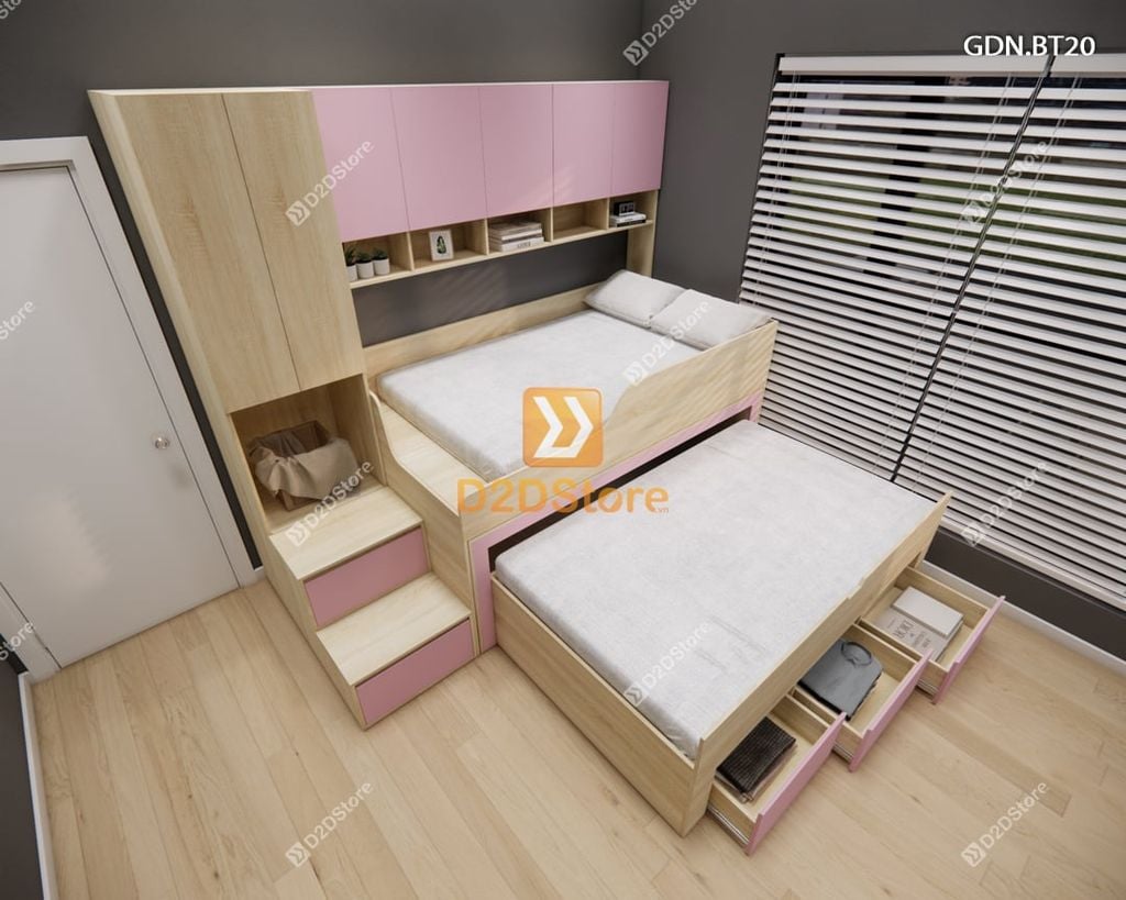 Giường ngủ kết hợp bàn học tủ áo GDN.BT20