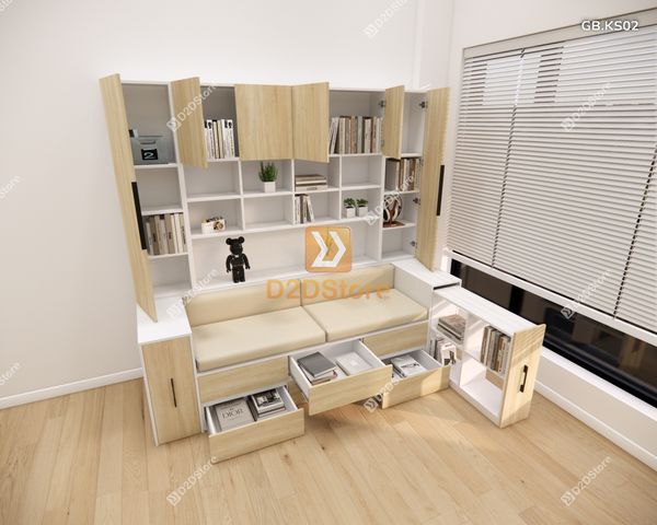 Ghế Bench kết hợp tủ kệ sách GB.KS02
