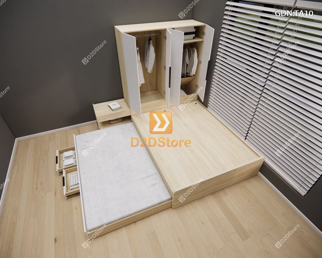  Giường ngủ kết hợp tủ áo GDN.TA10 
