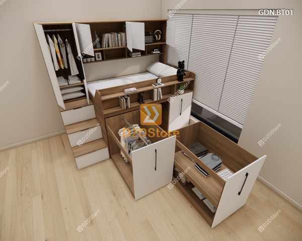 Giường ngủ kết hợp bàn học tủ áo GDN.BT01