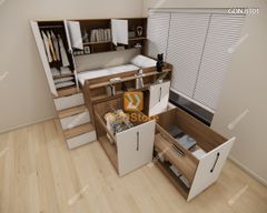 Giường ngủ kết hợp bàn học tủ áo GDN.BT01