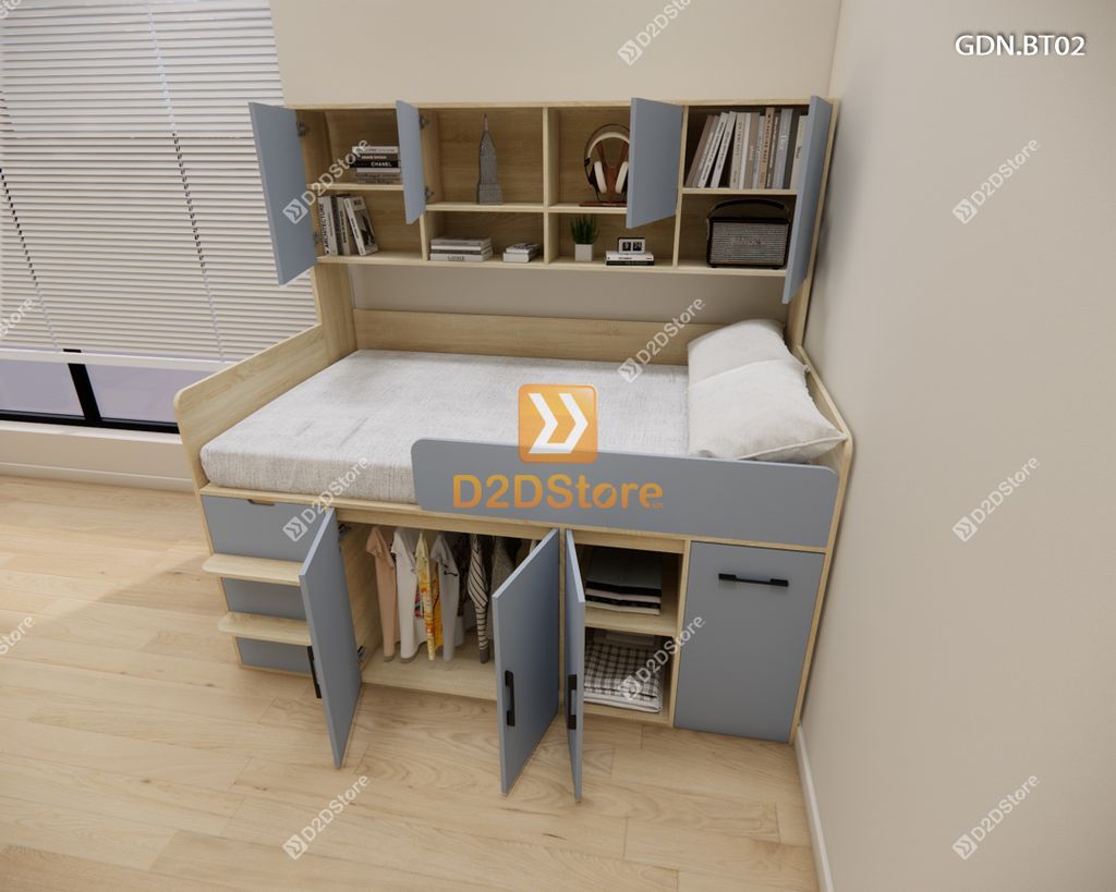 Giường ngủ kết hợp bàn học tủ áo GDN.BT02
