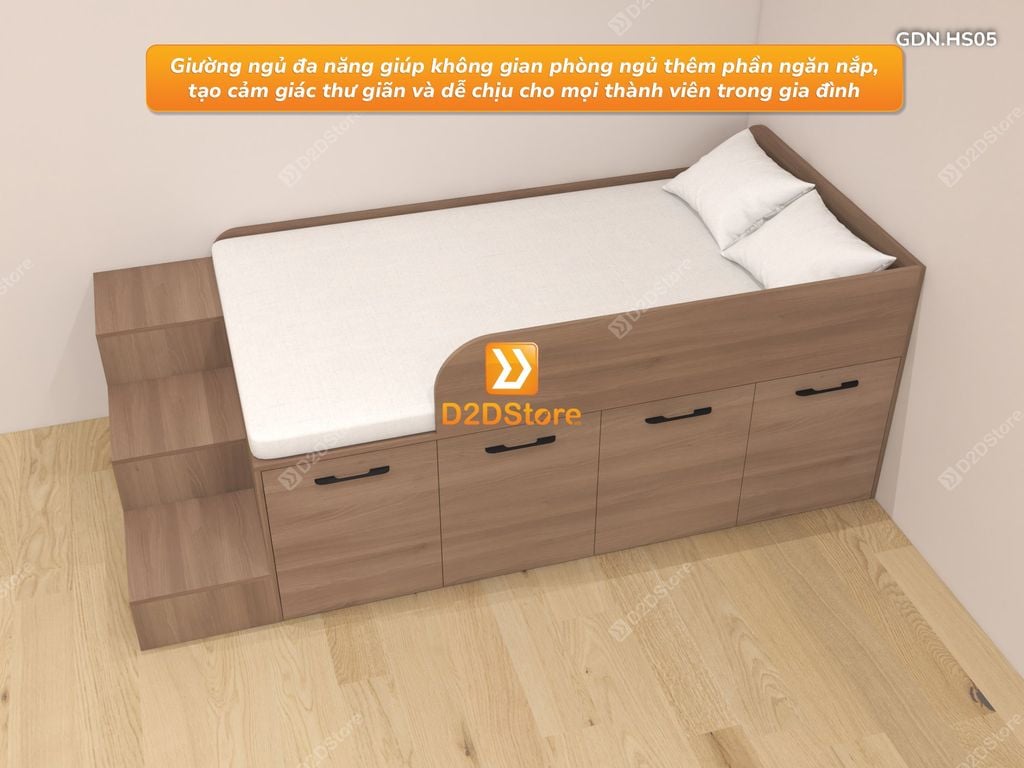 Giường đa năng thông minh kết hợp tủ kéo và bàn, cao 600mm, mã GDN.HS05