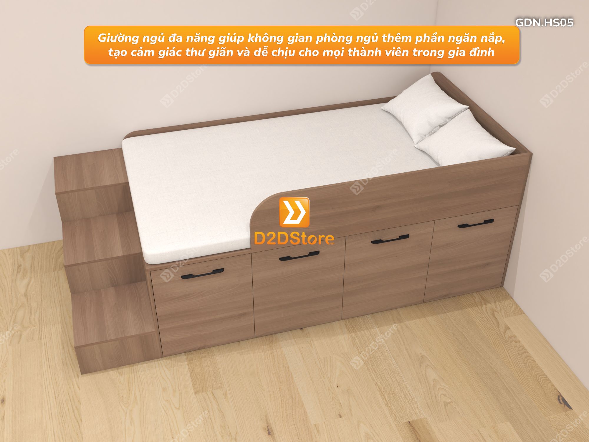  Giường đa năng thông minh kết hợp tủ kéo và bàn, cao 600mm, mã GDN.HS05 