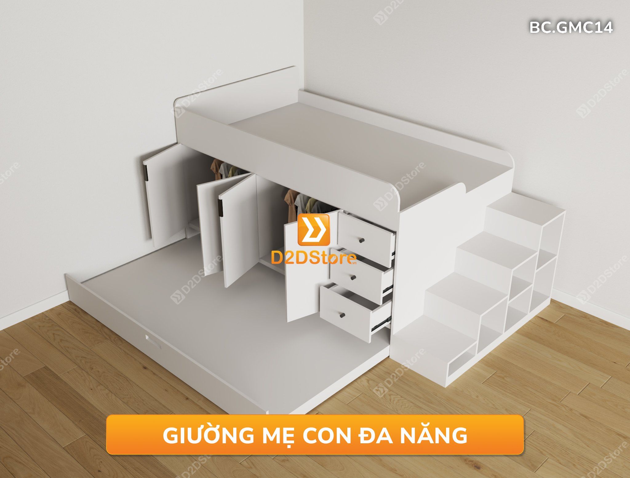  Giường kéo 2 tầng thông minh nhiều kích thước mã BC.GMC14 