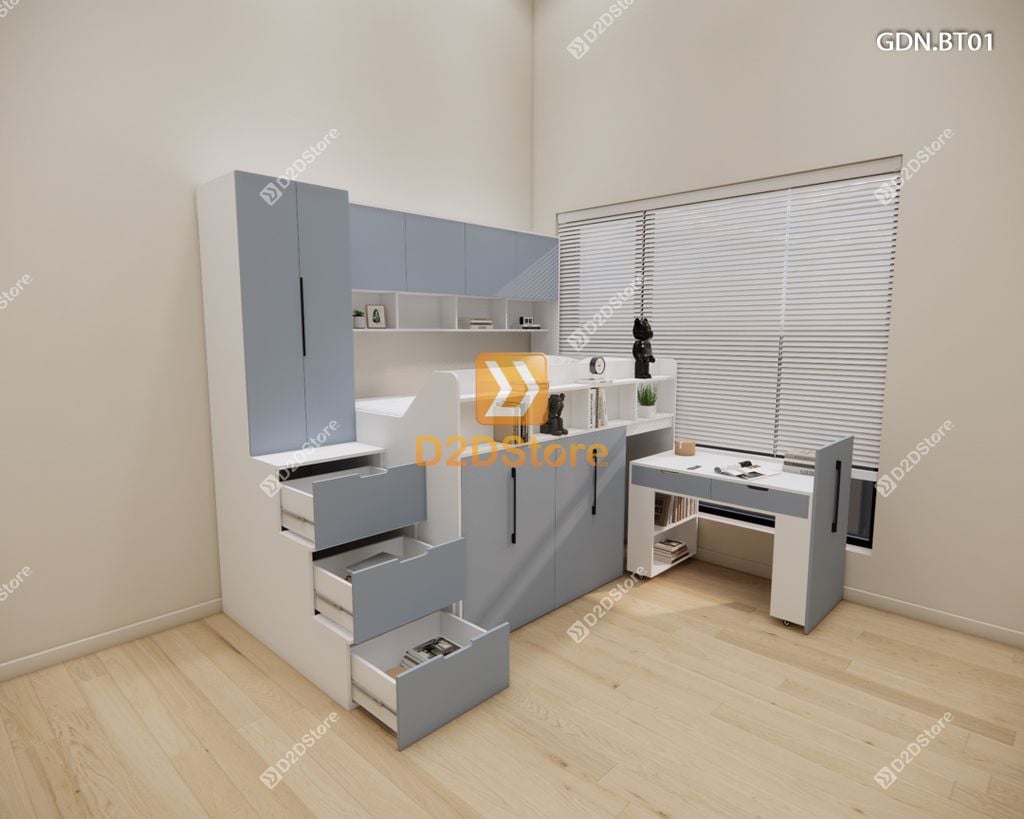 Giường ngủ kết hợp bàn học tủ áo GDN.BT01