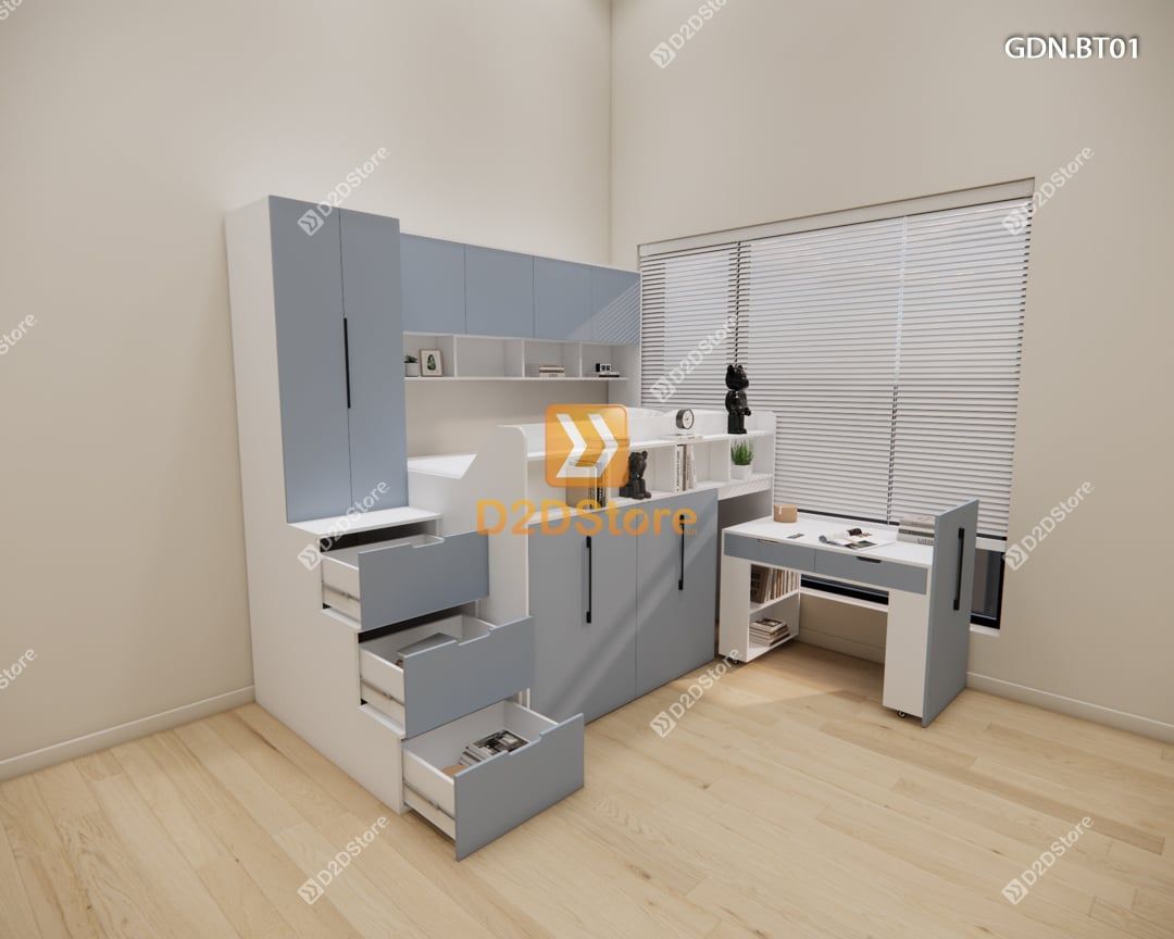  Giường ngủ kết hợp bàn học tủ áo GDN.BT01 