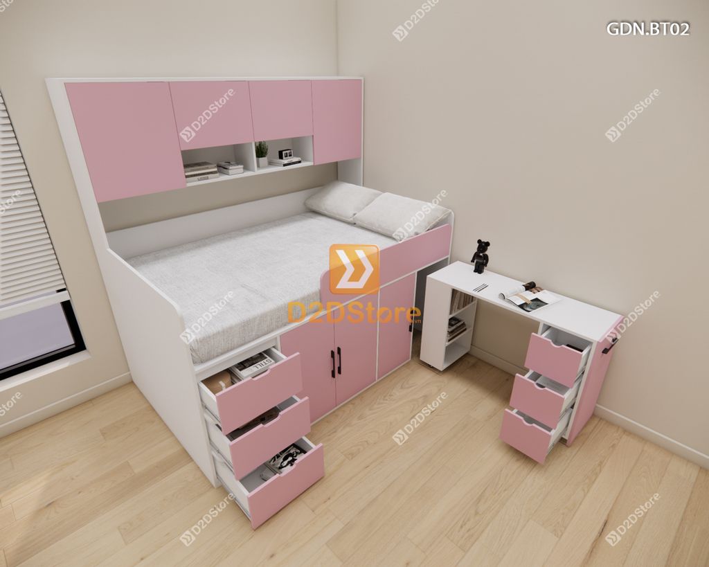 Giường ngủ kết hợp bàn học tủ áo GDN.BT02