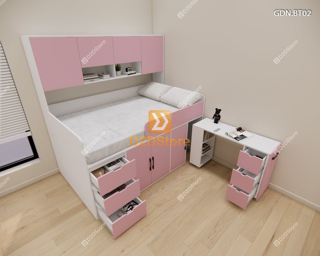  Giường ngủ kết hợp bàn học tủ áo GDN.BT02 