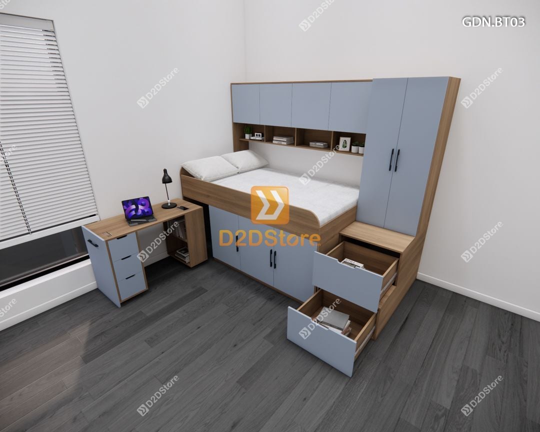  Giường ngủ kết hợp bàn học tủ áo GDN.BT03 