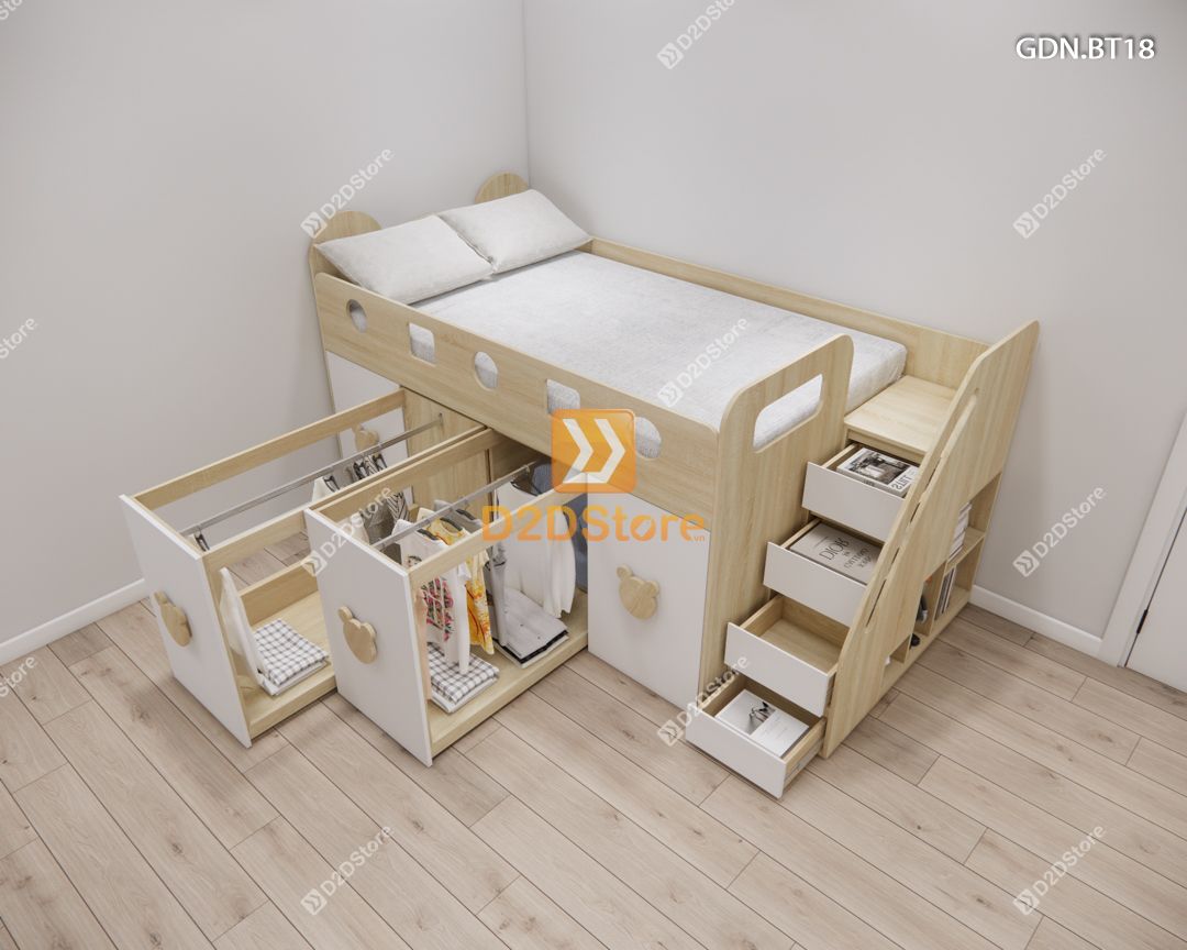  Giường ngủ kết hợp bàn học tủ áo GDN.BT18 