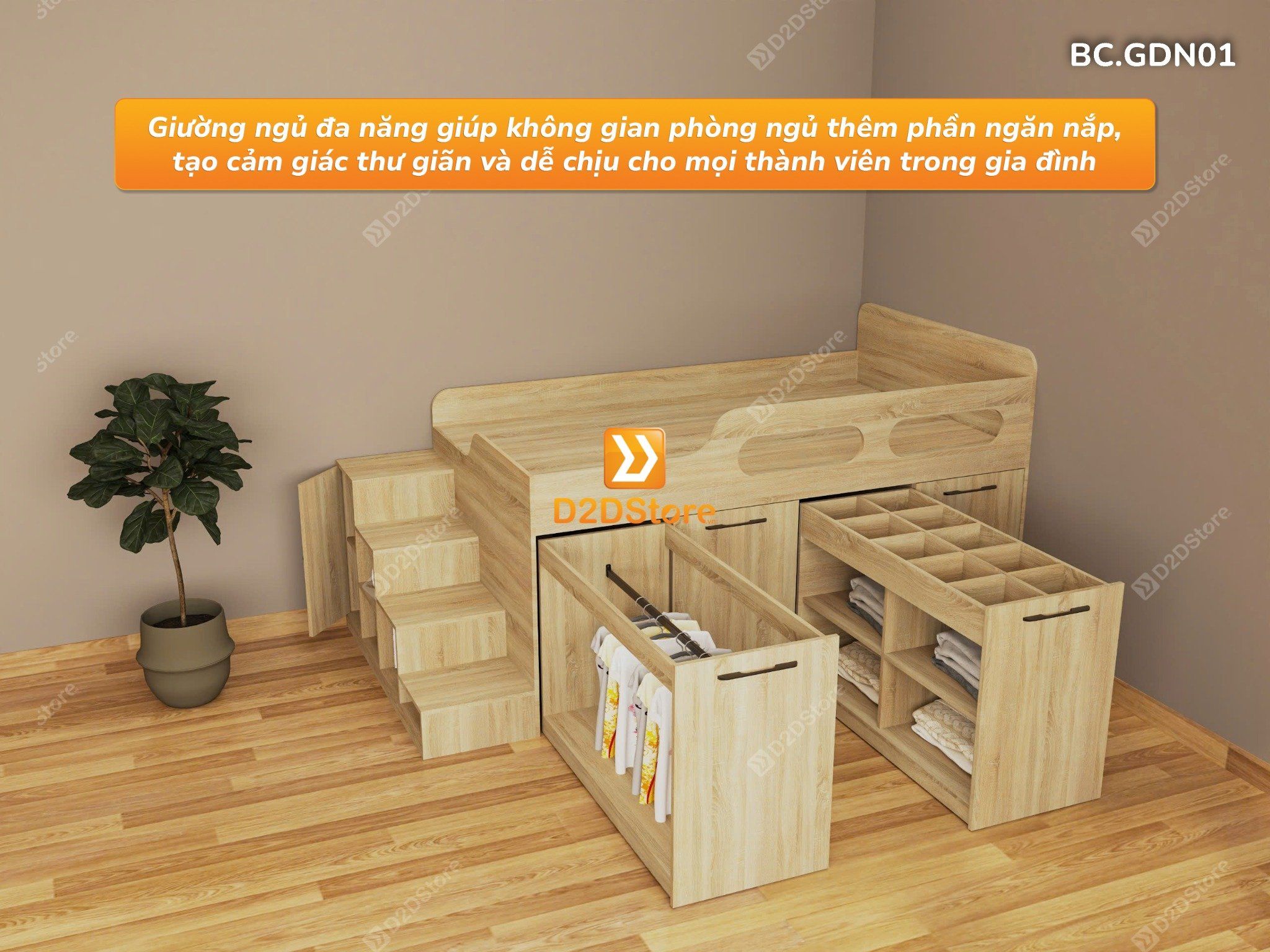  Giường đa năng kết hợp tủ kéo và bàn học mã BC.GDN01 