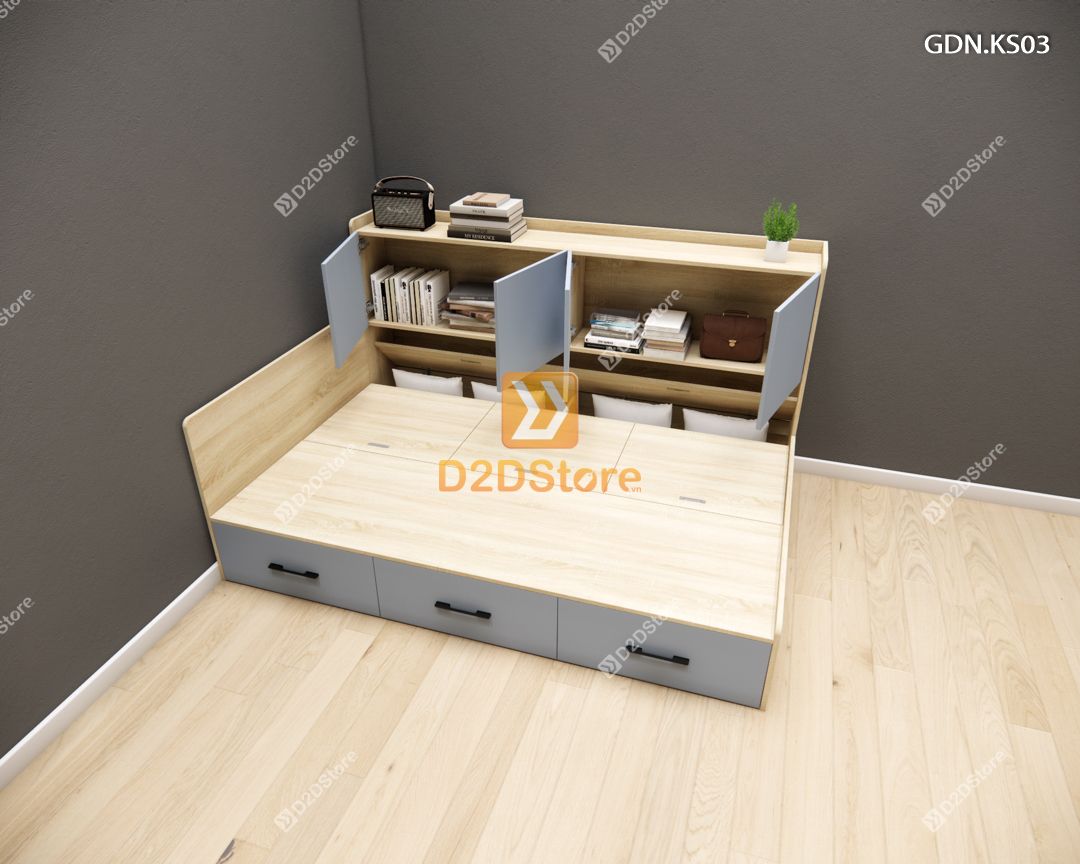 Giường ngủ kết hợp tủ kệ sách GDN.KS03 
