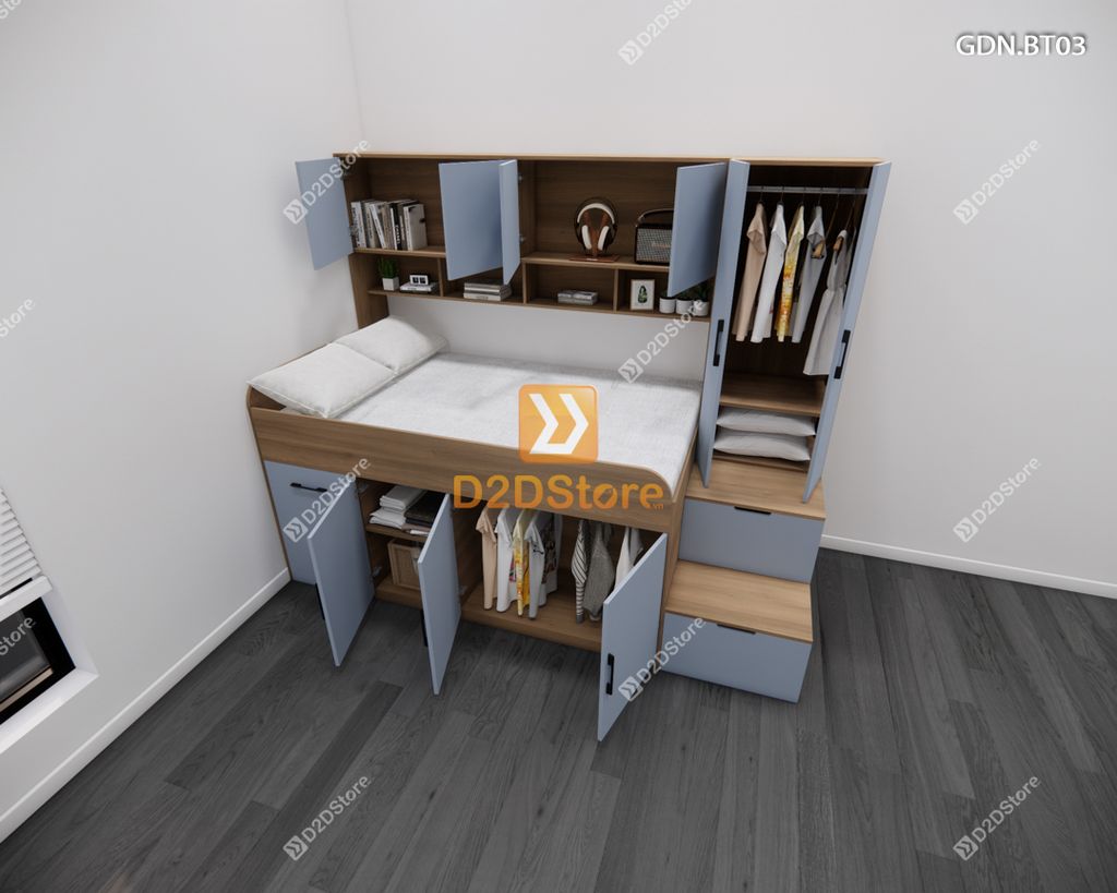 Giường ngủ kết hợp bàn học tủ áo GDN.BT03