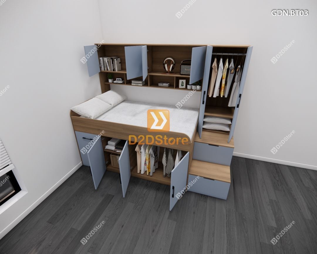  Giường ngủ kết hợp bàn học tủ áo GDN.BT03 