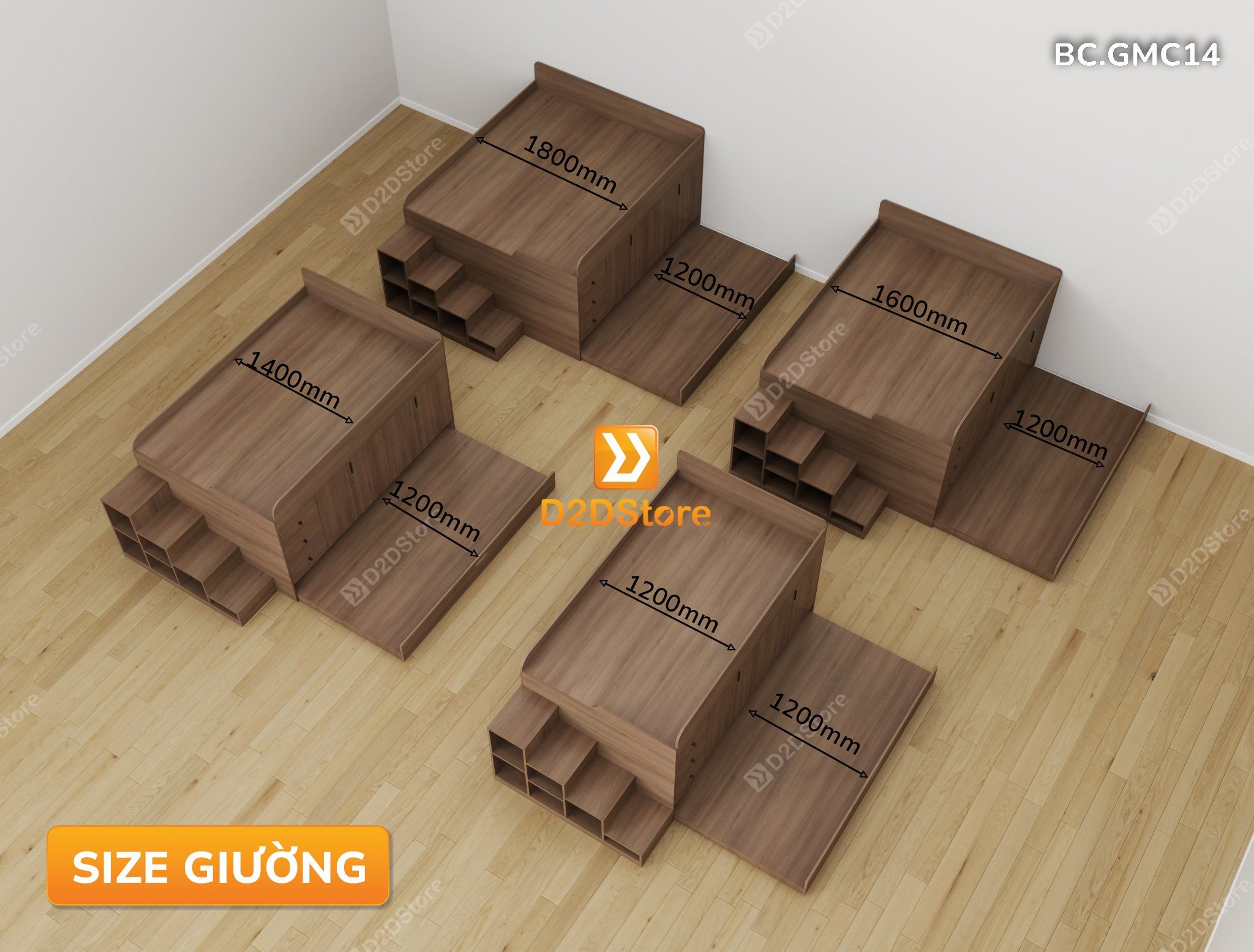  Giường kéo 2 tầng thông minh nhiều kích thước mã BC.GMC14 