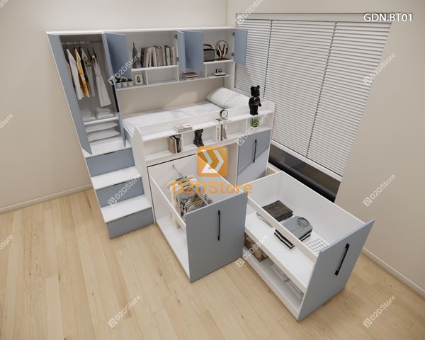 Giường ngủ kết hợp bàn học tủ áo GDN.BT01