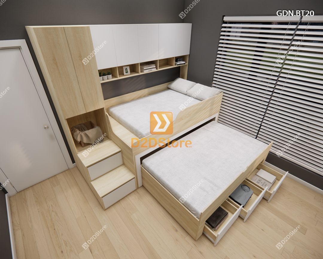  Giường ngủ kết hợp bàn học tủ áo GDN.BT20 