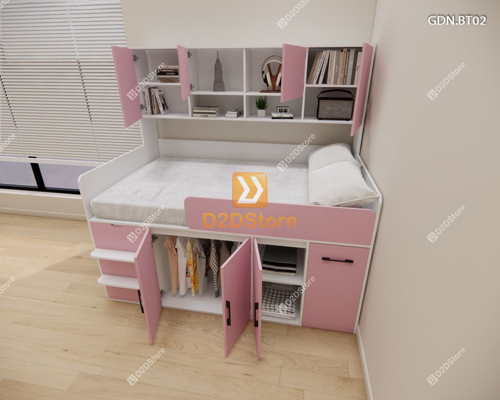 Giường ngủ kết hợp bàn học tủ áo GDN.BT02