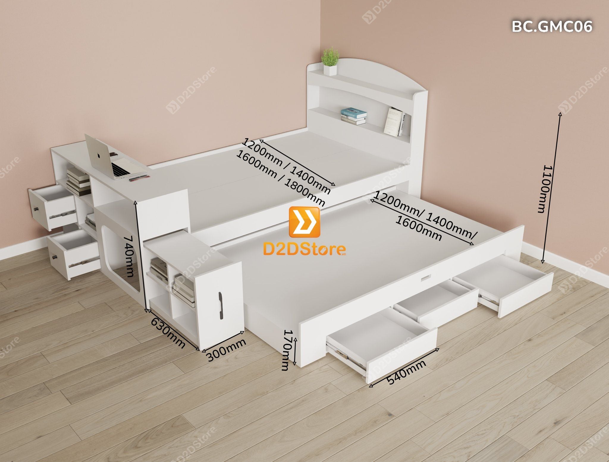  Giường kéo 2 tầng thông minh nhiều kích thước mã BC.GMC06 