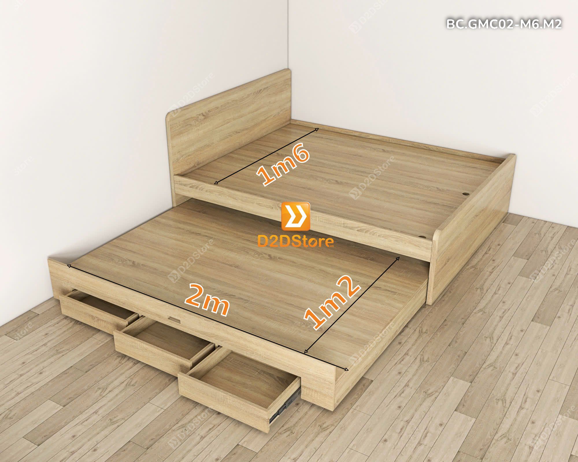  Giường kéo 2 tầng mẹ bồng con kích thước 1m6x1m2 mã BC.GMC02-M6.M2 
