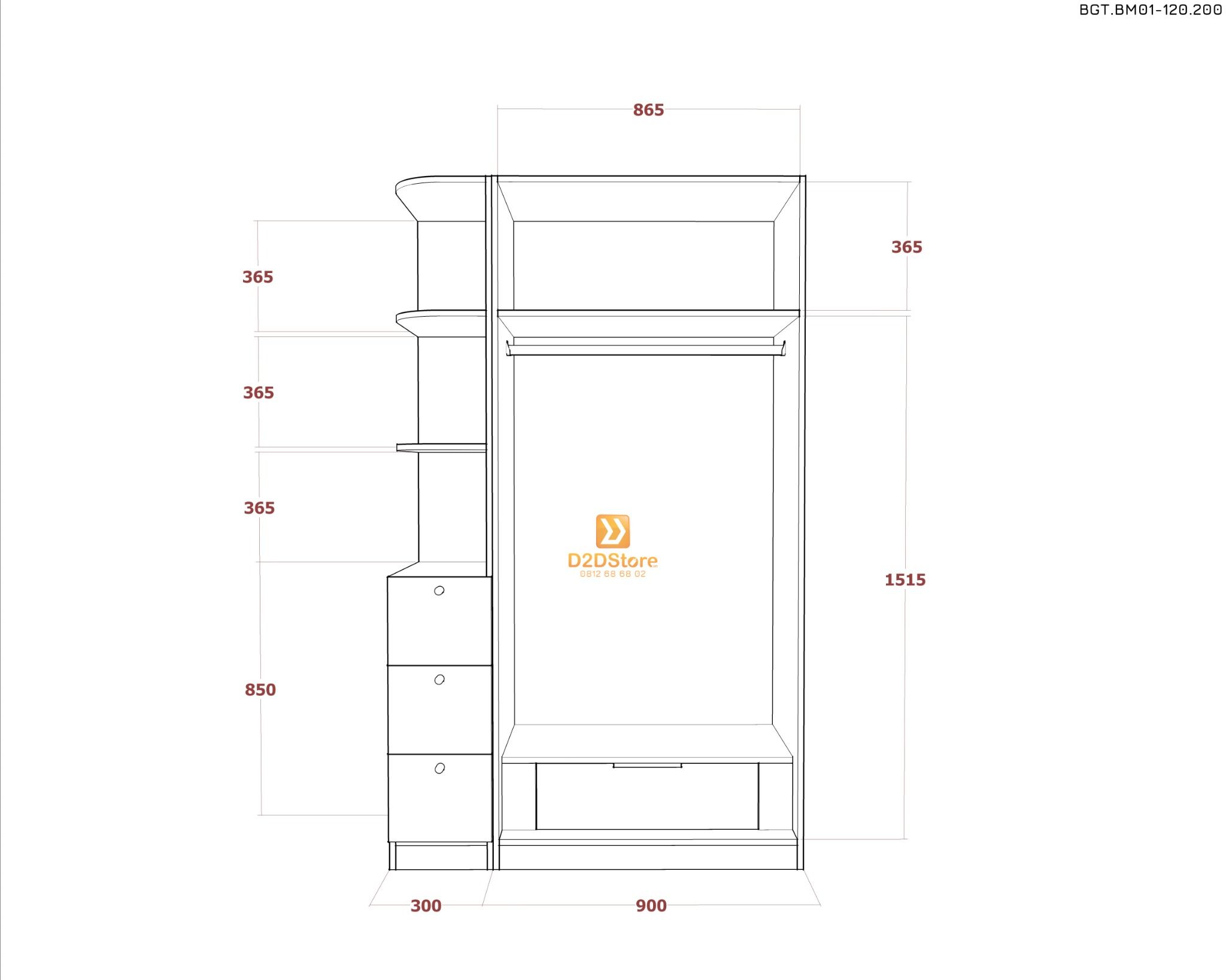  Bộ giường tủ phòng ngủ bố mẹ BGT.BM01-120.200 