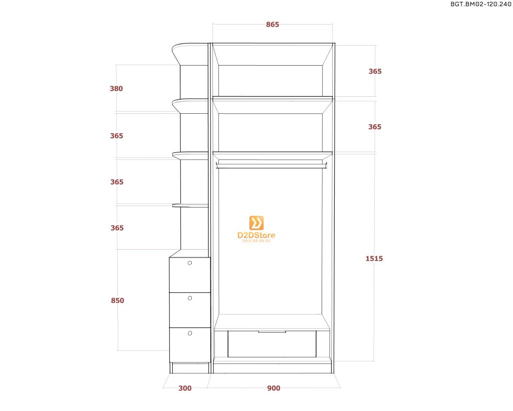 Bộ giường tủ phòng ngủ bố mẹ BGT.BM02-120.240