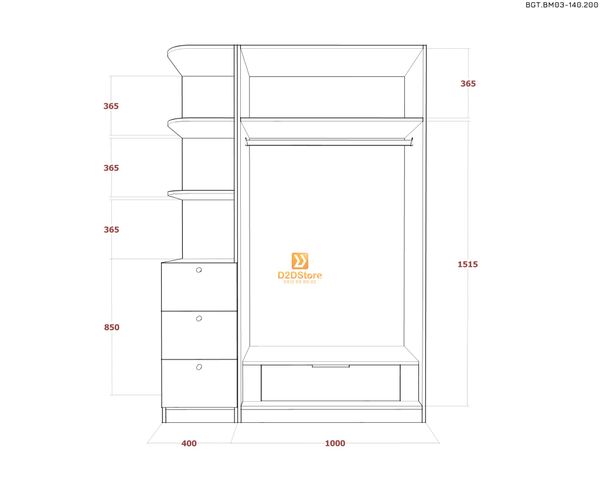 Bộ giường tủ phòng ngủ bố mẹ BGT.BM03-140.200