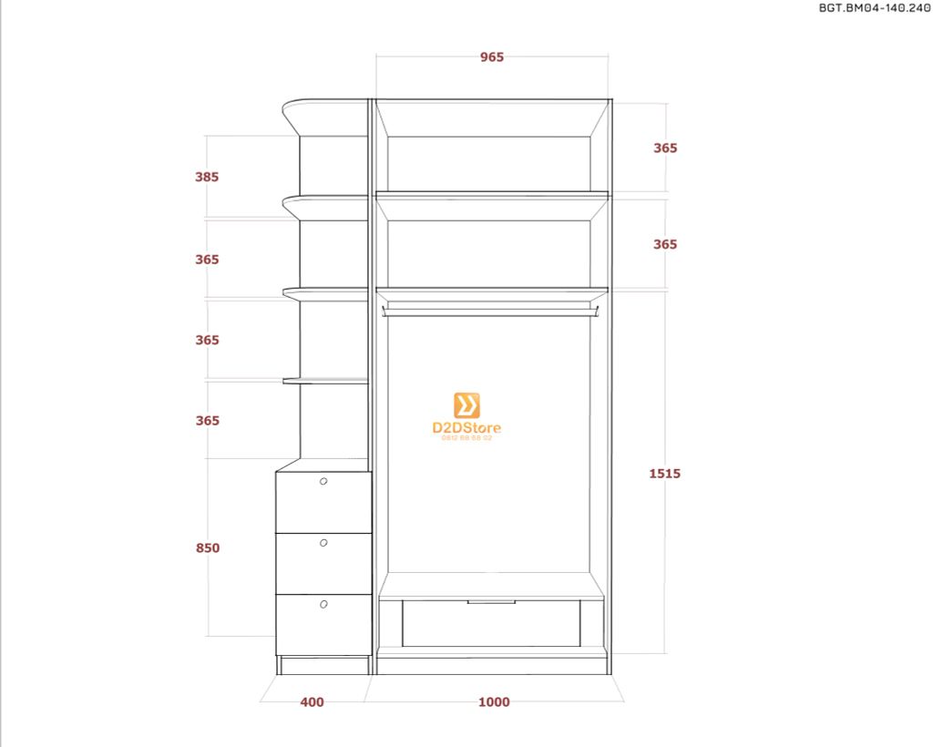 Bộ giường tủ phòng ngủ bố mẹ BGT.BM04-140.240