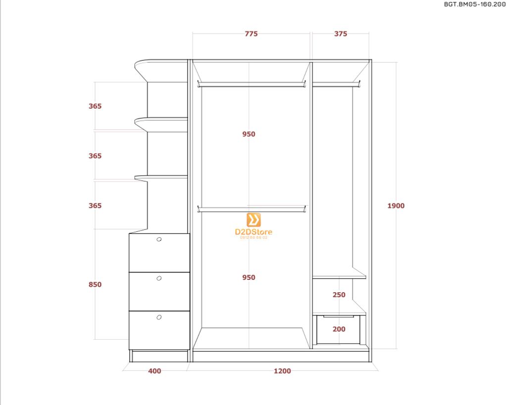 Bộ giường tủ phòng ngủ bố mẹ BGT.BM05-160.200