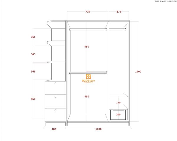 Bộ giường tủ phòng ngủ bố mẹ BGT.BM05-160.200