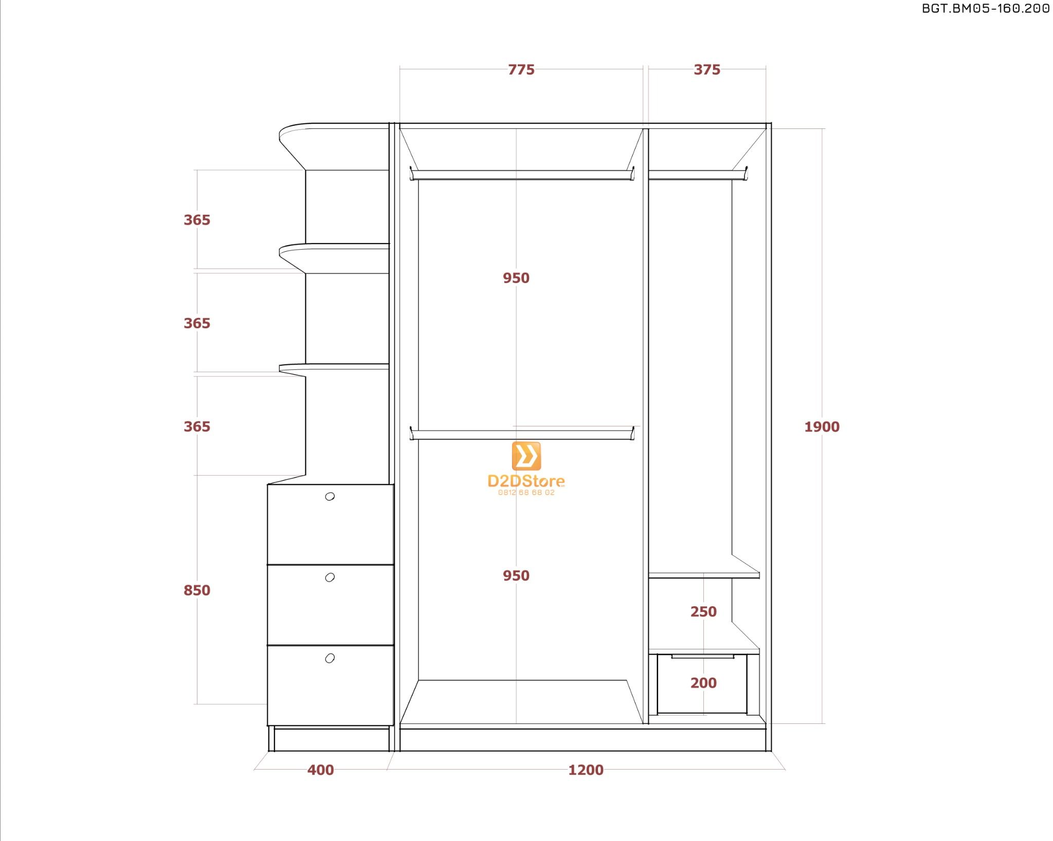  Bộ giường tủ phòng ngủ bố mẹ BGT.BM05-160.200 