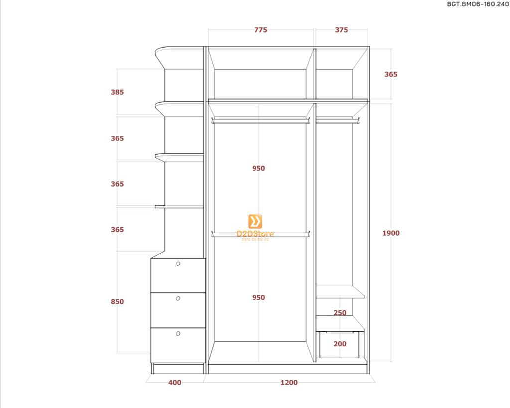 Bộ giường tủ phòng ngủ bố mẹ BGT.BM06-160.240