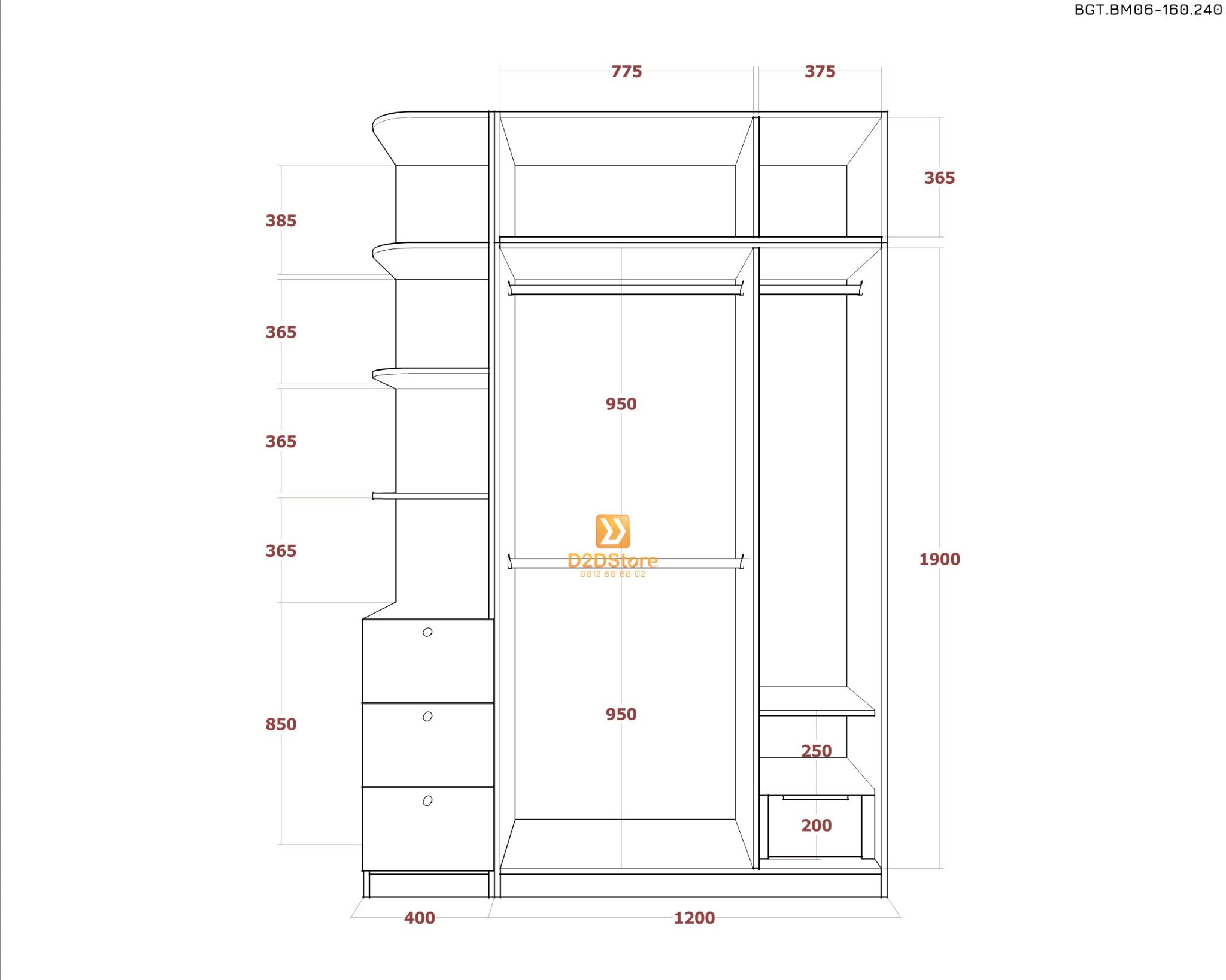  Bộ giường tủ phòng ngủ bố mẹ BGT.BM06-160.240 