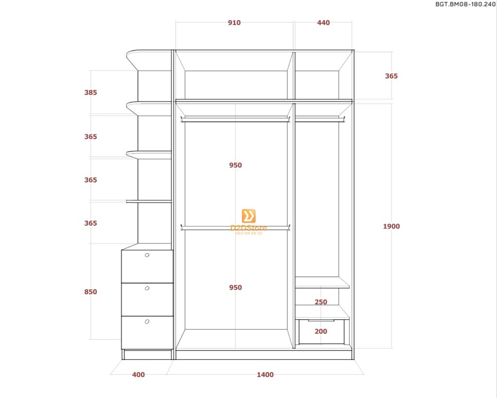 Bộ giường tủ phòng ngủ bố mẹ BGT.BM08-180.240