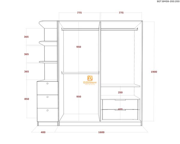 Bộ giường tủ phòng ngủ bố mẹ BGT.BM09-200.200