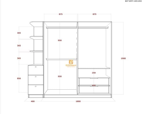 Bộ giường tủ phòng ngủ bố mẹ BGT.BM11-220.200