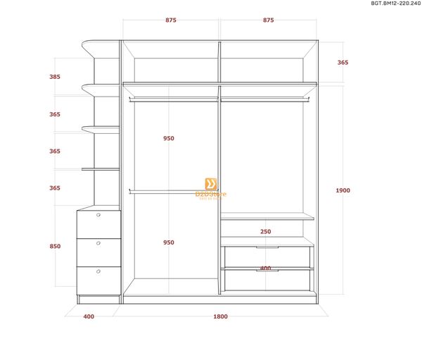 Bộ giường tủ phòng ngủ bố mẹ BGT.BM12-220.240